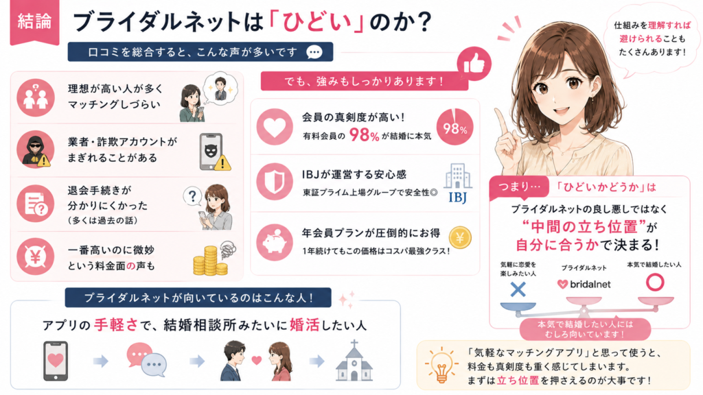 結論｜ブライダルネットは「ひどい」のか？